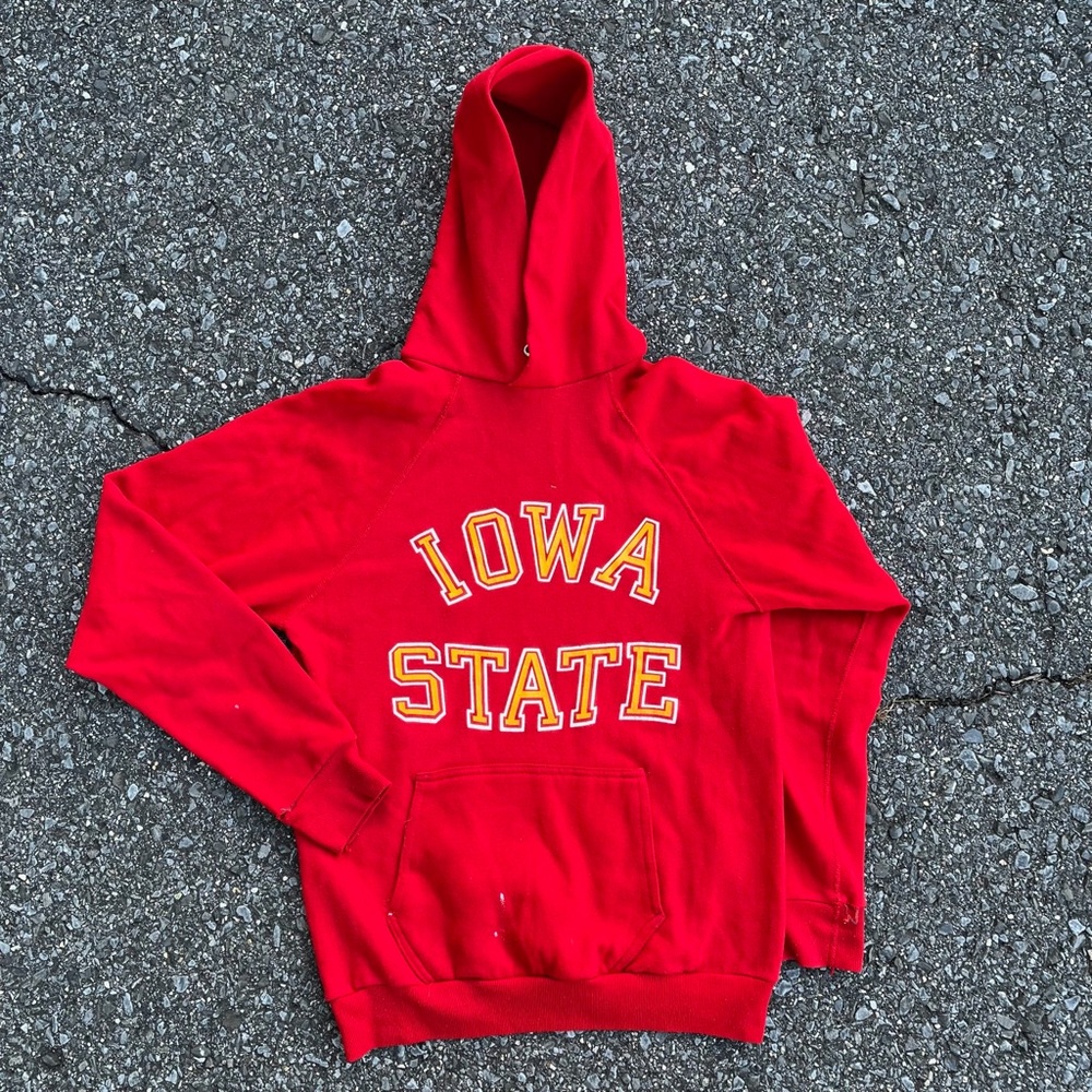 Vintage 1970s Iowa State Hoodie Made in USA Wolf & Sons Red Pullover Large